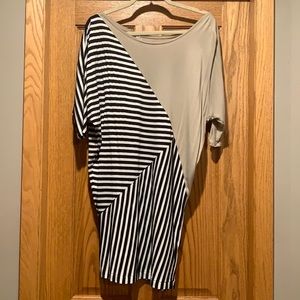 Off the shoulder dress.